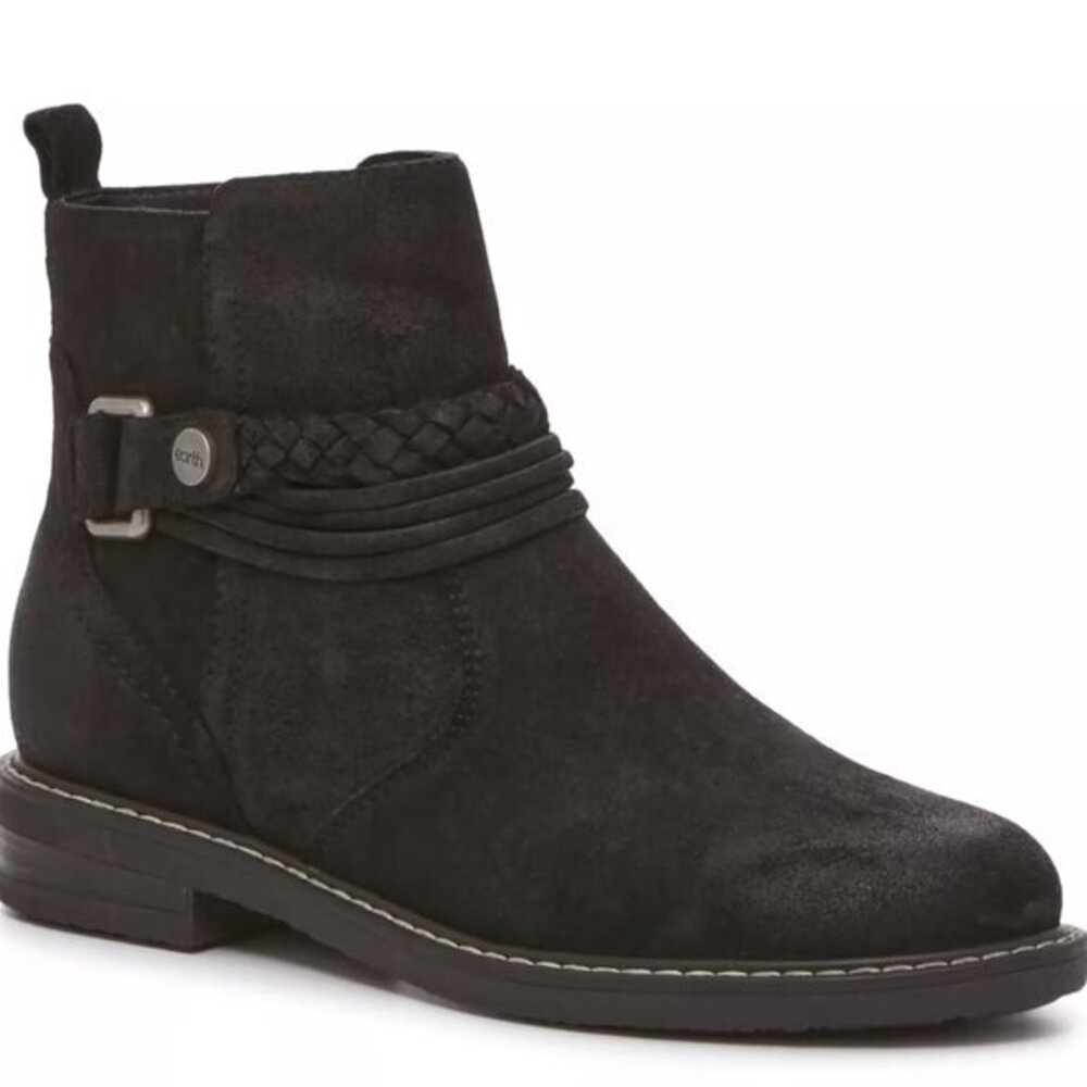 Earth Jeno Boot Black Leather Suede Comfort Braided Detail Ankle Booties 8.5M‎